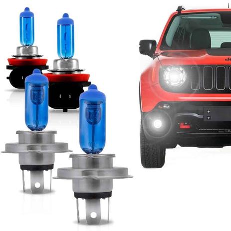 Kit Lâmpadas Super Brancas Jeep Renegade H4 + H11 Tech One Menor preço em Kit Lâmpadas Super Brancas Jeep Renegade H4 + H11 Tech One