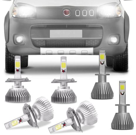 Kit Lâmpadas Super LED Headlight Uno 2011 A 2014 Farol Baixo Alto H4 e Milha H1 6000K Efeito Xênon - Prime Menor preço em Kit Lâmpadas Super LED Headlight Uno 2011 A 2014 Farol Baixo Alto H4 e Milha H1 6000K Efeito Xênon - Prime
