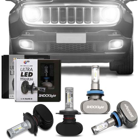 Kit Lâmpadas Ultra LED Renegade 15 16 17 18 19 20 Farol Alto Baixo H4 e Milha H11 6000K Efeito Xênon - Shocklight é boa?