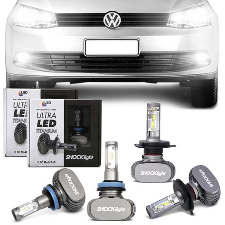 Kit Lâmpadas Ultra LED Volkswagen Gol G6 2013 Farol Alto Baixo H4 Milha H11 6000K Efeito Xênon - Shocklight Menor preço em Kit Lâmpadas Ultra LED Volkswagen Gol G6 2013 Farol Alto Baixo H4 Milha H11 6000K Efeito Xênon - Shocklight