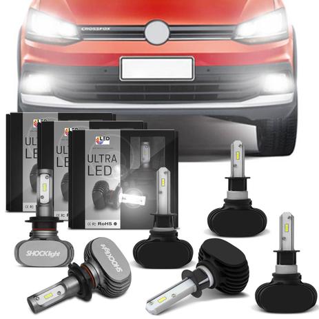 Kit Lâmpadas Ultra LED VW CrossFox 2010 A 2018 Farol Alto H1 Baixo H7 e Milha H3 6000K Efeito Xênon - Shocklight Menor preço em Kit Lâmpadas Ultra LED VW CrossFox 2010 A 2018 Farol Alto H1 Baixo H7 e Milha H3 6000K Efeito Xênon - Shocklight