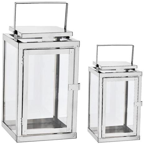 Menor preço em Kit lanterna prata em vidro  e aço inoxidável - 2 pcs - Mart