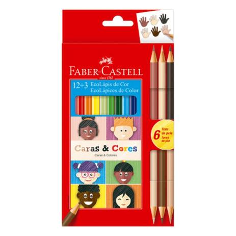 Kit Lápis De Cor 12 Cores + 6 Cores Tons De Pele Caras E Cores Faber Castell Menor preço em Kit Lápis De Cor 12 Cores + 6 Cores Tons De Pele Caras E Cores Faber Castell