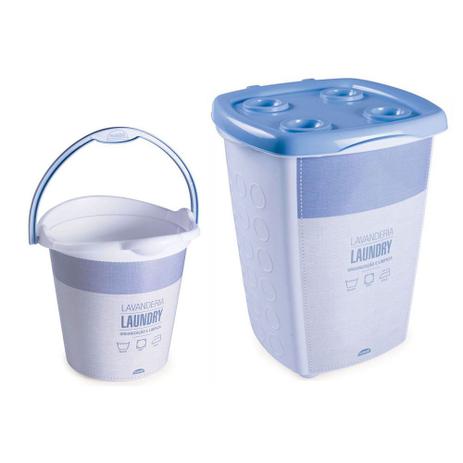 Kit Lavanderia Balde 8 litros e Cesto de Roupas Azul 2 peças - Plasutil Menor preço em Kit Lavanderia Balde 8 litros e Cesto de Roupas Azul 2 peças - Plasutil