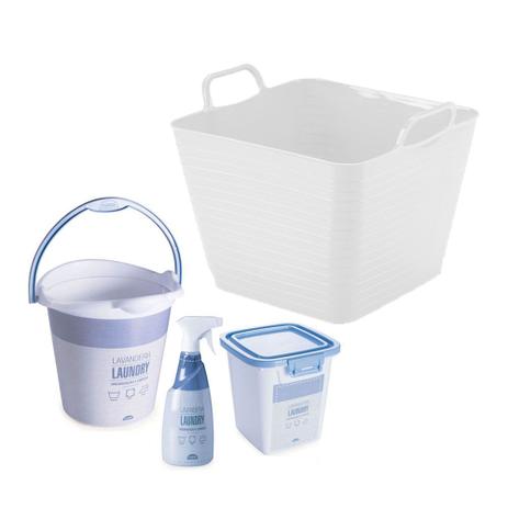 Kit Lavanderia Balde Cesto Borrifador Água Porta Sabão 4 pcs - Plasutil Menor preço em Kit Lavanderia Balde Cesto Borrifador Água Porta Sabão 4 pcs - Plasutil