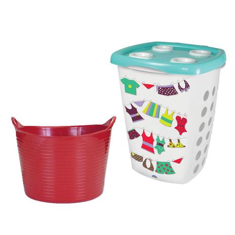 Kit Lavanderia Balde Vermelho e Cesto de Roupas 2 peças - Plasutil Menor preço em Kit Lavanderia Balde Vermelho e Cesto de Roupas 2 peças - Plasutil