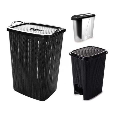 Kit Lavanderia Cesto de Roupas Lixeira e Porta Sabão Preto - Plasutil é boa?