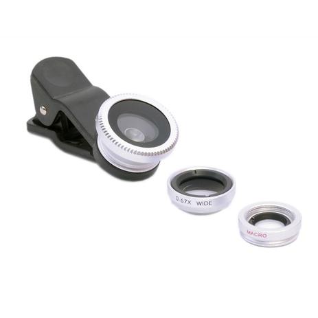 Kit lente universal 3x1 fisheye + macro + wide (cinza) - Hlma Menor preço em Kit lente universal 3x1 fisheye + macro + wide (cinza) - Hlma