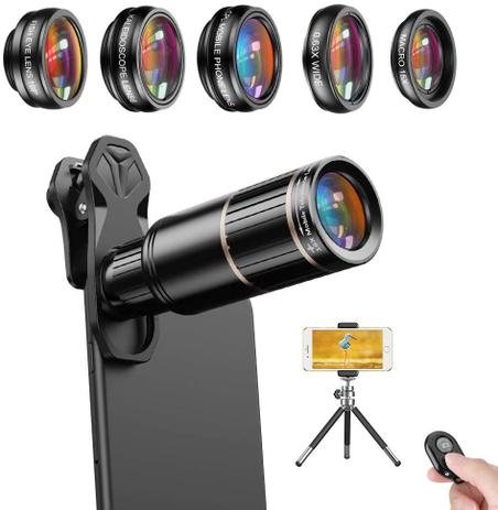 Kit Lentes Celular 6 em 1 Apexel 16x Zoom Telescópio Fisheye Smartphone Camera Menor preço em Kit Lentes Celular 6 em 1 Apexel 16x Zoom Telescópio Fisheye Smartphone Camera