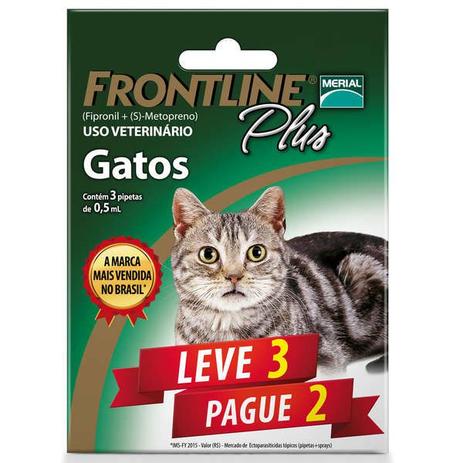 Kit Leve 3 Pague 2 - Antipulgas e Carrapatos Frontline Plus para Gatos - Merial Menor preço em Kit Leve 3 Pague 2 - Antipulgas e Carrapatos Frontline Plus para Gatos - Merial