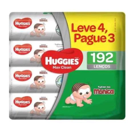 Kit leve 4 pague 3 lenços umedecidos Huggies com 48 unidades Menor preço em Kit leve 4 pague 3 lenços umedecidos Huggies com 48 unidades