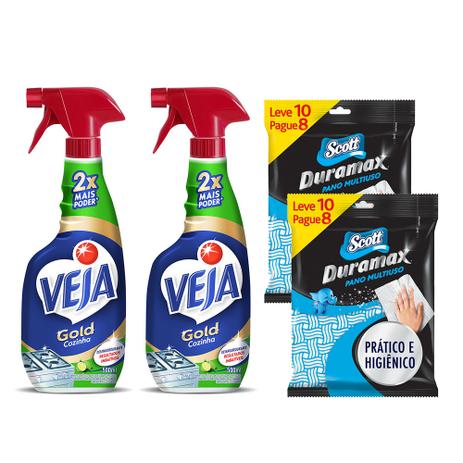 Kit Limpeza - 20 Panos Scott Duramax + 2 Unidades Veja Gold Cozinha Desengordurante Limão 500ml - Neve Menor preço em Kit Limpeza - 20 Panos Scott Duramax + 2 Unidades Veja Gold Cozinha Desengordurante Limão 500ml - Neve