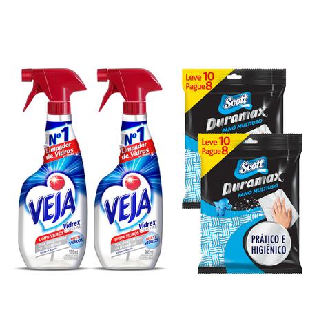 Kit Limpeza- 20 Panos Scott Duramax Pisos + 2 Unidades Veja Vidrex Pulverizador 500ml - Neve Menor preço em Kit Limpeza- 20 Panos Scott Duramax Pisos + 2 Unidades Veja Vidrex Pulverizador 500ml - Neve