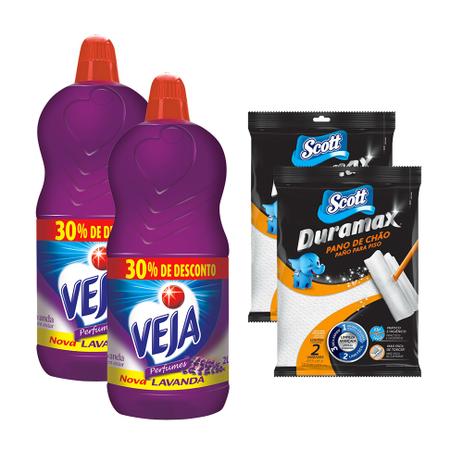 Kit Limpeza - 4 Panos Scott Duramax Pisos + 2 Unidades Veja Perfumes Lavanda E Bem-Estar 2 Litros - Neve Menor preço em Kit Limpeza - 4 Panos Scott Duramax Pisos + 2 Unidades Veja Perfumes Lavanda E Bem-Estar 2 Litros - Neve