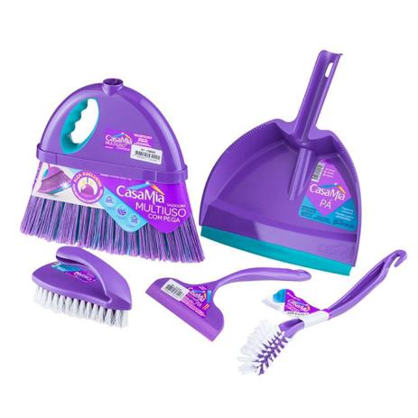 Kit Limpeza Com Vassoura S/ Cabo, Pá, Escovas e Rodo De Pia - CASAMIA Menor preço em Kit Limpeza Com Vassoura S/ Cabo, Pá, Escovas e Rodo De Pia - CASAMIA