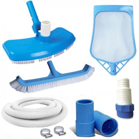 Kit Limpeza de Piscina com Aspirador + Peneira + Escova + Mangueira 6m 32mm Branca Netuno Menor preço em Kit Limpeza de Piscina com Aspirador + Peneira + Escova + Mangueira 6m 32mm Branca Netuno