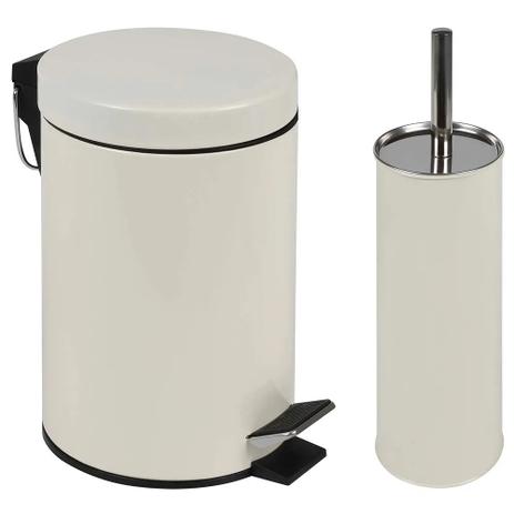 Kit lixeira 3l com pedal e escova vaso sanitário bege mor Menor preço em Kit lixeira 3l com pedal e escova vaso sanitário bege mor