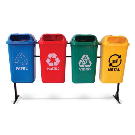 Kit Lixeira Coleta Seletiva 50LT Suporte Plastico Bralimpia Menor preço em Kit Lixeira Coleta Seletiva 50LT Suporte Plastico Bralimpia