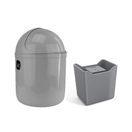 Kit Lixeira de Pia e Porta Detergente Dispenser Cinza 2pc - Uz Menor preço em Kit Lixeira de Pia e Porta Detergente Dispenser Cinza 2pc - Uz