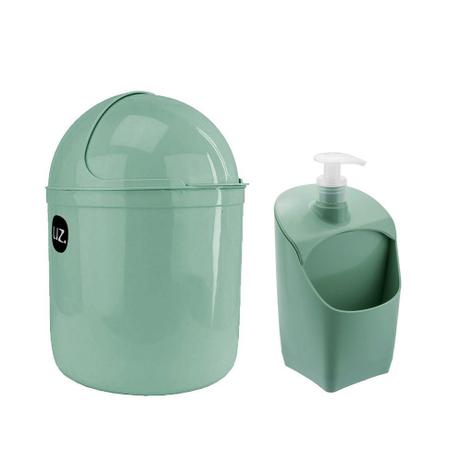 Kit Lixeira de Pia e Porta Detergente Dispenser Verde 2pcs - Uz Menor preço em Kit Lixeira de Pia e Porta Detergente Dispenser Verde 2pcs - Uz