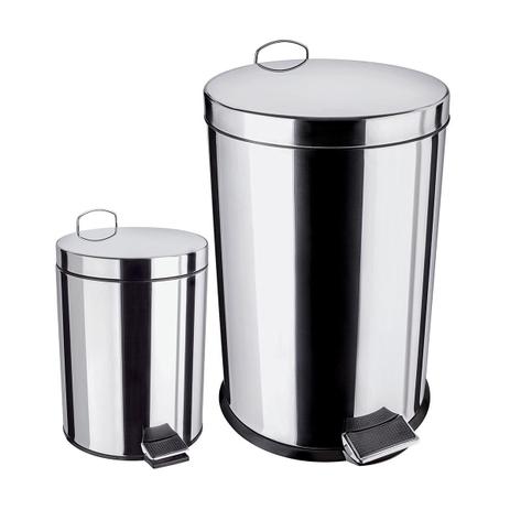 Kit Lixeira Euro Home 2 Peças Aço Inox Com Pedal 5 E 20 Litros Menor preço em Kit Lixeira Euro Home 2 Peças Aço Inox Com Pedal 5 E 20 Litros