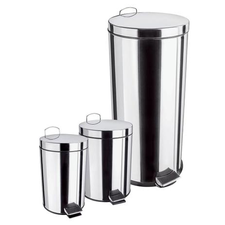 Kit Lixeira Euro Home 3 Peças Aço Inox Com Pedal 3/5/20 Litros Menor preço em Kit Lixeira Euro Home 3 Peças Aço Inox Com Pedal 3/5/20 Litros