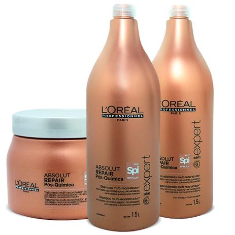 Kit Loréal Absolut Repair Pós Química - Shampoo 1,5L + Condicionador 1,5L + Máscara 500ml - Loréal professionnel Menor preço em Kit Loréal Absolut Repair Pós Química - Shampoo 1,5L + Condicionador 1,5L + Máscara 500ml - Loréal professionnel