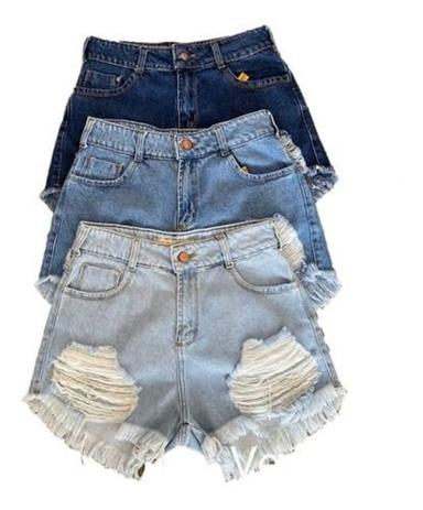 short feminino cintura alta jeans