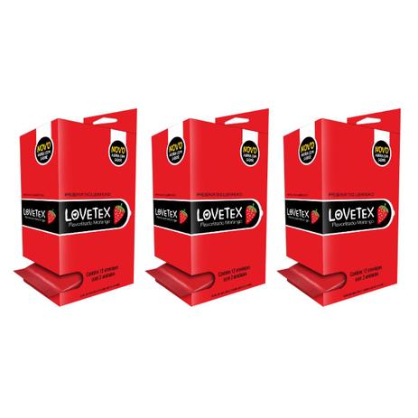 Kit Lovetex Preservativo Lubrificado Morango - 3 unid. Menor preço em Kit Lovetex Preservativo Lubrificado Morango - 3 unid.