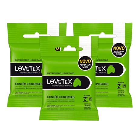 Kit Lovetex Preservativo Lubrificado Sabor Menta - 3 unid. Menor preço em Kit Lovetex Preservativo Lubrificado Sabor Menta - 3 unid.