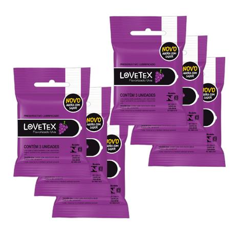 Kit Lovetex Preservativo Lubrificado Sabor Uva - 6 unid. Menor preço em Kit Lovetex Preservativo Lubrificado Sabor Uva - 6 unid.