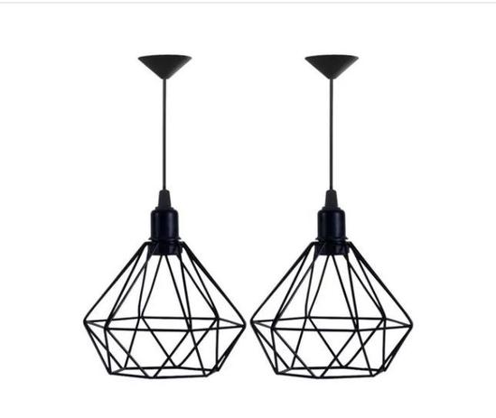 Kit Luminária Pendente Aramado Diamante Preto com 2 Peças e Cabo Ajustável Individual - PLUGADOR Menor preço em Kit Luminária Pendente Aramado Diamante Preto com 2 Peças e Cabo Ajustável Individual - PLUGADOR