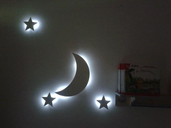 Kit Luminárias Meia Lua + 3 Estrelas LED - J r personalização em mdf Menor preço em Kit Luminárias Meia Lua + 3 Estrelas LED - J r personalização em mdf