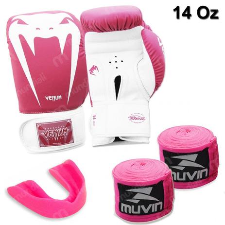 Kit Luva Boxe Venum Giant Rosa 14 Oz + 2 Bandagens + Protetor Bucal Menor preço em Kit Luva Boxe Venum Giant Rosa 14 Oz + 2 Bandagens + Protetor Bucal