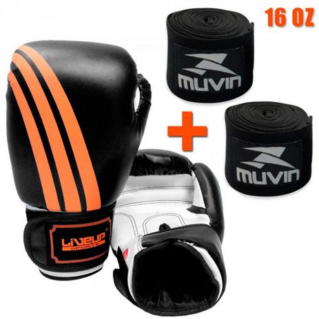 Menor preço em Kit Luva de Boxe 16 Oz Liveup + 2 Bandagens Pretas 3 Metros Muvin  Venum