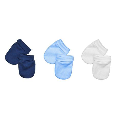 Kit Luvas Bebê 3 Peças Azul, Marinho e Branco Lisas - Balão kids Menor preço em Kit Luvas Bebê 3 Peças Azul, Marinho e Branco Lisas - Balão kids