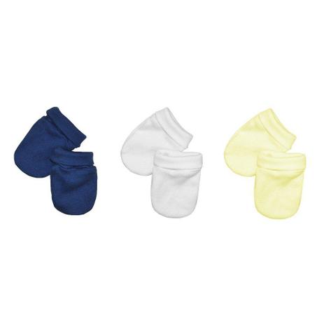 Kit Luvas Bebê 3 Peças Branco, Amarelo e Marinho Lisas - Balão kids Menor preço em Kit Luvas Bebê 3 Peças Branco, Amarelo e Marinho Lisas - Balão kids