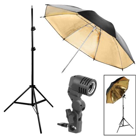 Kit Luz Contínua Estúdio - Tripé Suporte E27 Sombrinha Dourada - Fotobestway Menor preço em Kit Luz Contínua Estúdio - Tripé Suporte E27 Sombrinha Dourada - Fotobestway