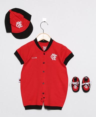 Kit Macacão Bebê Flamengo com 3 Peças - Revedor Menor preço em Kit Macacão Bebê Flamengo com 3 Peças - Revedor