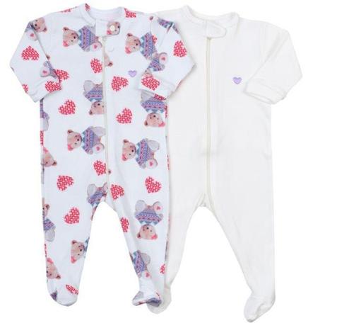 Kit macacão Coquelicot 2 peças com zíper Creme/Ursinha lilás Menor preço em Kit macacão Coquelicot 2 peças com zíper Creme/Ursinha lilás