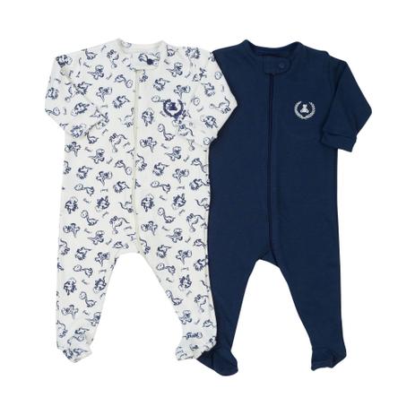 Kit macacão Coquelicot 2 peças com zíper Marinho/Dinossauro Menor preço em Kit macacão Coquelicot 2 peças com zíper Marinho/Dinossauro