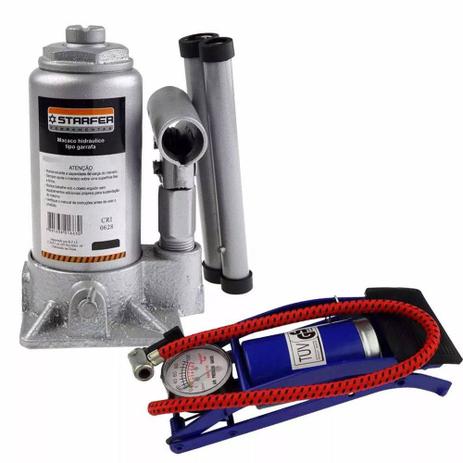 Kit Macaco Hidráulico Garrafa 2t + Bomba Pneu Starfer Menor preço em Kit Macaco Hidráulico Garrafa 2t + Bomba Pneu Starfer