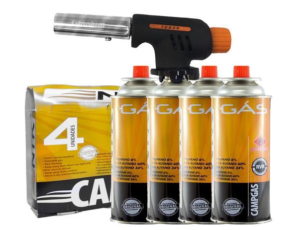 Kit Maçarico Acampamento Com 4 Unidades Refil Gás Para Fogareiro Campgas - Nautika Menor preço em Kit Maçarico Acampamento Com 4 Unidades Refil Gás Para Fogareiro Campgas - Nautika