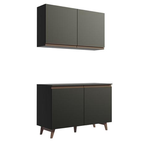 Kit Madesa Reims 120 cm com Armário Aéreo e Balcão Gabinete de Pia - Preto Menor preço em Kit Madesa Reims 120 cm com Armário Aéreo e Balcão Gabinete de Pia - Preto