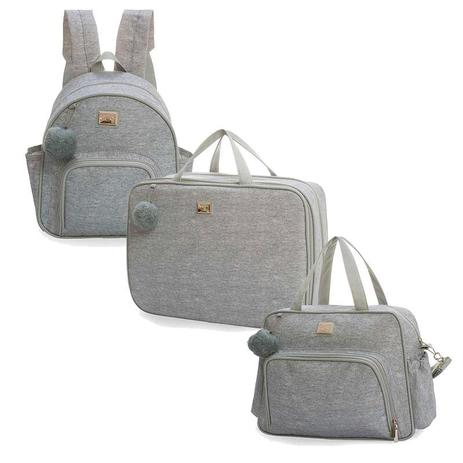 Kit Mala Bolsa e Mochila Maternidade Barcelona Mescla Hug Menor preço em Kit Mala Bolsa e Mochila Maternidade Barcelona Mescla Hug