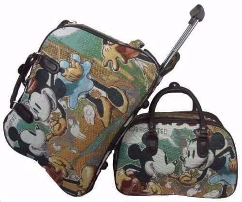 Kit Mala Redonda Personalizada Mickey Com Rodinha Mais Bolsas De Mão C/ Alça Transversal - Leisite é boa?
