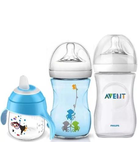 Kit Mamadeira Avent 260 330ml e Copo Pinguim Azul - Philips avent Menor preço em Kit Mamadeira Avent 260 330ml e Copo Pinguim Azul - Philips avent
