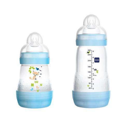 Kit Mamadeira First Bottle 160 + 260ml Azul Mam Menor preço em Kit Mamadeira First Bottle 160 + 260ml Azul Mam