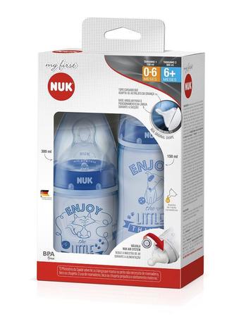 Kit Mamadeira My First 150ml e 300ml Azul Estampada PA7063MB Nuk Menor preço em Kit Mamadeira My First 150ml e 300ml Azul Estampada PA7063MB Nuk