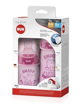 Kit Mamadeira My First 150ml e 300ml Rosa Estampada PA7063MG Nuk Menor preço em Kit Mamadeira My First 150ml e 300ml Rosa Estampada PA7063MG Nuk